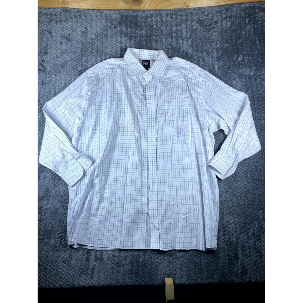 Jos. A. Bank Traveler Dress Shirt Mens 18.5-35 Blue White Grid Traditional Fit